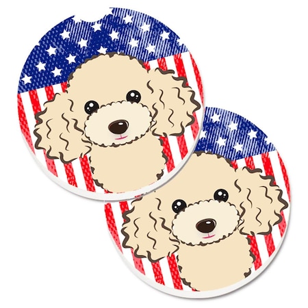 Carolines Treasures American Flag and Buff Poodle Set of 2 Cup Holder Car Coaster BB2188CARC